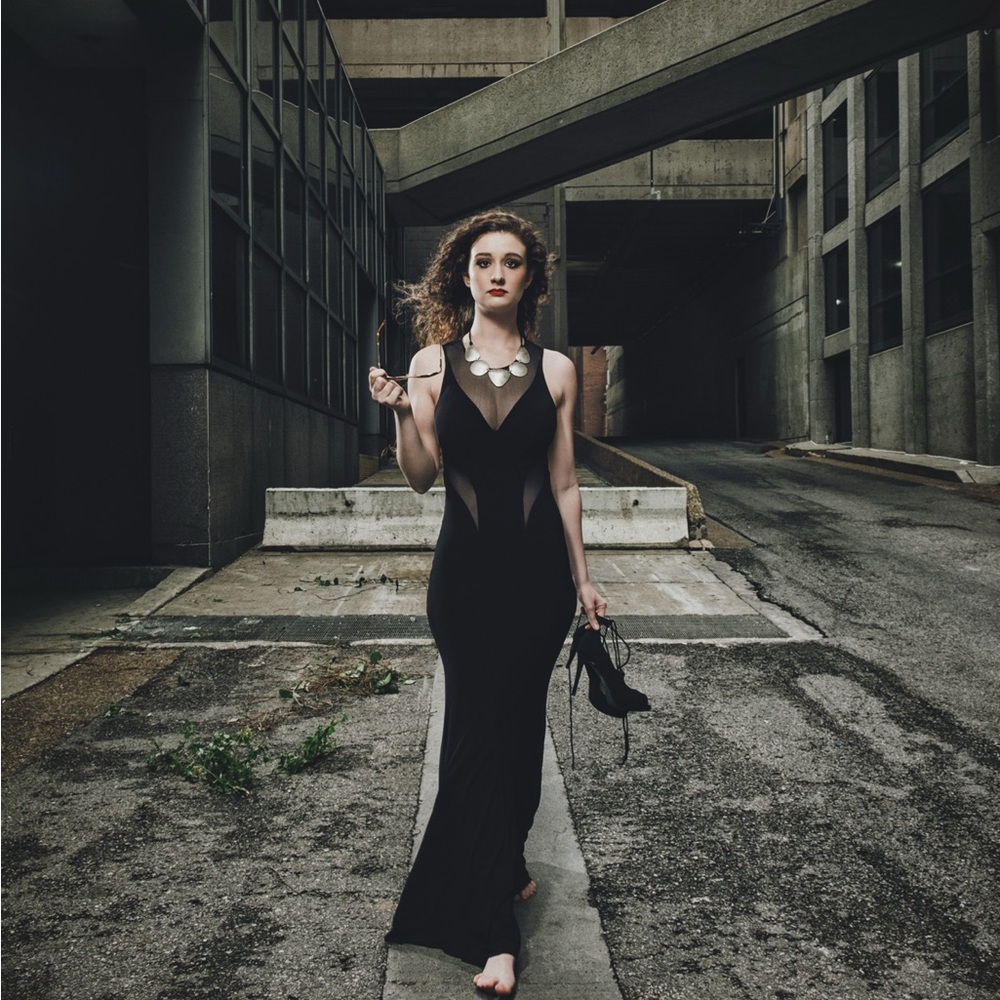 Black Maxi Bodycon Gown with V-neck for Night Out